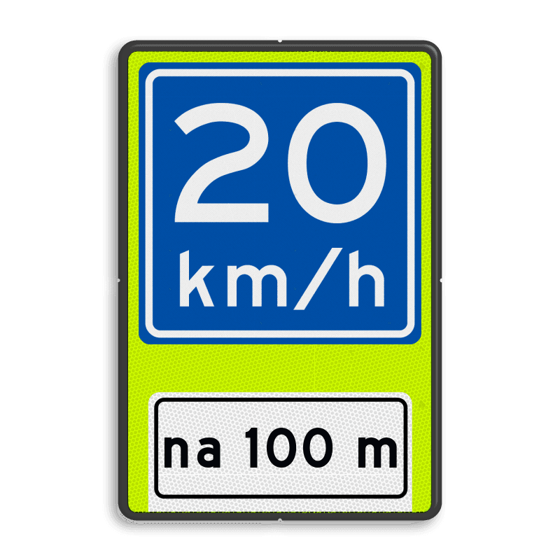 Verkeersbord RVV A04-xx - OB401-xxx - Adviessnelheid, na 100 meter
