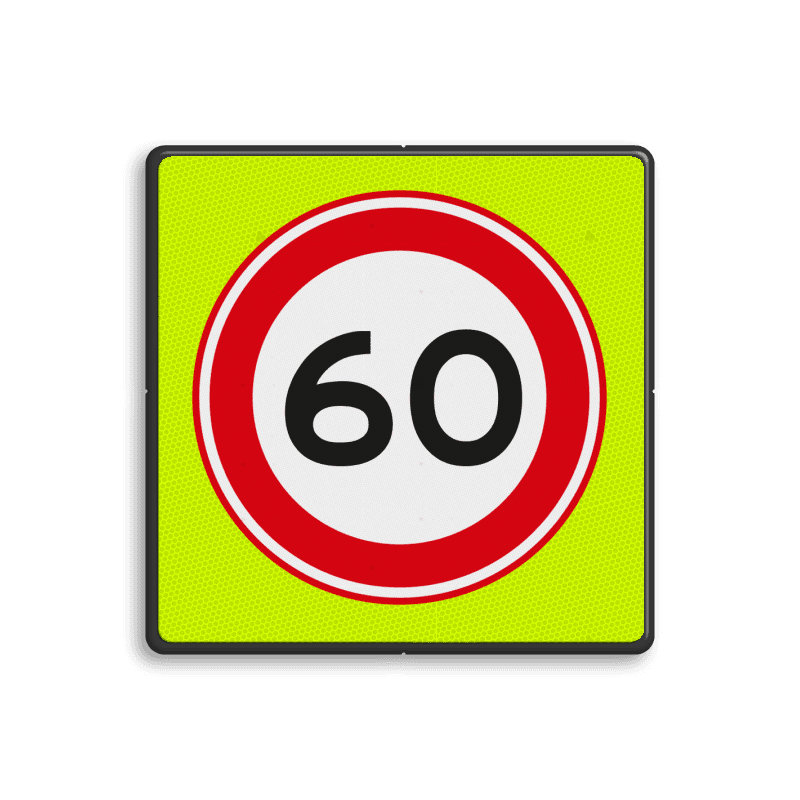 Verkeersbord RVV A01-060f - Maximum snelheid 60 km/h - extra opvallend