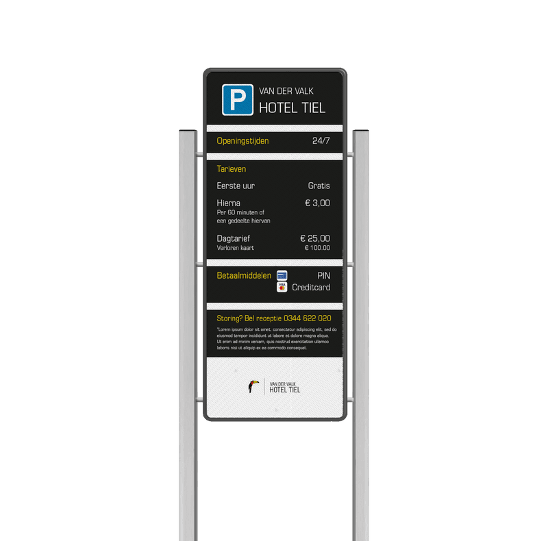 Portaalsysteem TS met informatiebord 2:5 met aluminium geborstelde staanders