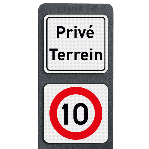 Verzwaarde bermpaal met twee borden tekst/symbool