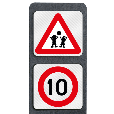 Poteau routier lesté avec 2 symboles