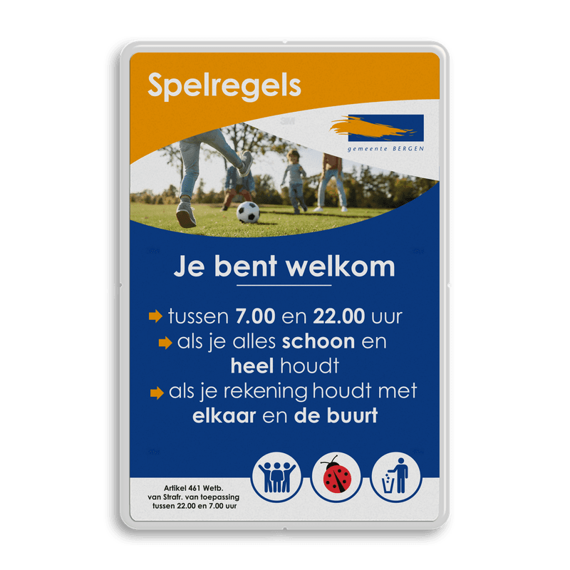 Spelregelbord rechthoek reflecterend - Gemeente Bergen