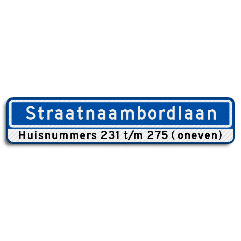 Straatnaambord 18 karakters 1000x200 mm + Huisnummers NEN 1772