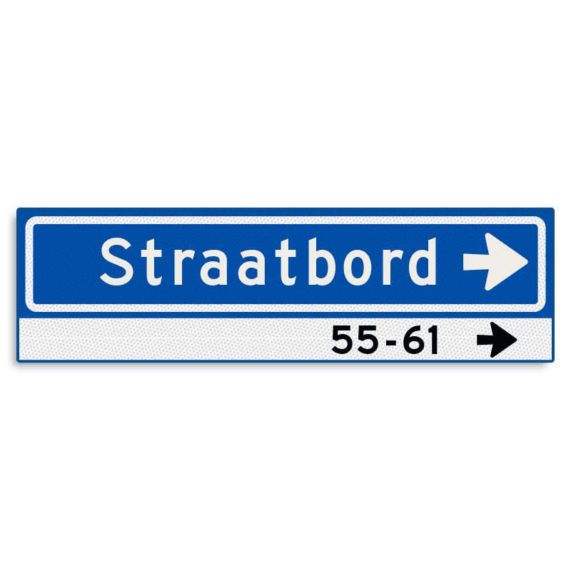 Straatnaambord KOKER 700x200mm - max. 12 karakters - huisnummers en pijl rechts - NEN1772