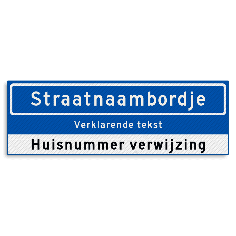 Straatnaambord KOKER 900x300mm - met ondertekst en huisnummers NEN1772