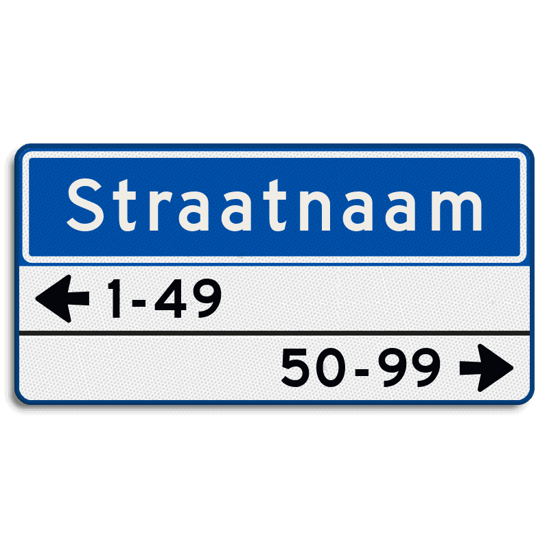 Straatnaambord 11 karakters 800x400mm 1 regelig + 2 regelige huisnummers NEN 1772