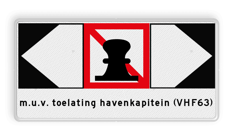 Scheepvaartbord BPR A.7 + F.2a li/re - Verboden aan te meren (ankeren en meren) aan de zijde van de pijl