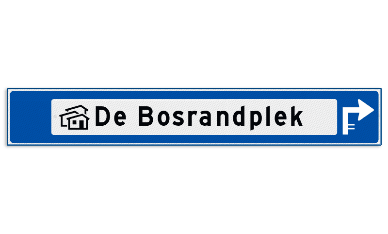 Verwijsbord object (blauw) - met 1 pictogram, 1 regel tekst en pijl