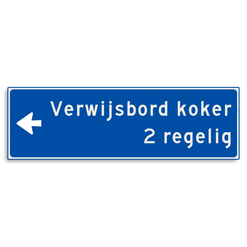 Verwijsbord KOKER Blauw/wit - pijl links, 2 regelig - Klasse 3 reflecterend