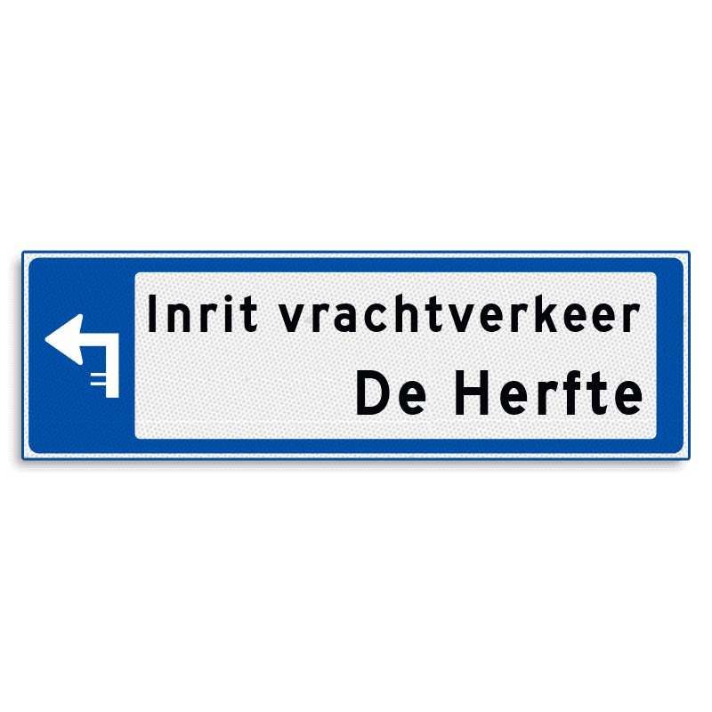 Verwijsbord KOKER Blauw/wit/zwart - pijl links, 2 regelig - zonder pictogram - Klasse 3 reflecterend