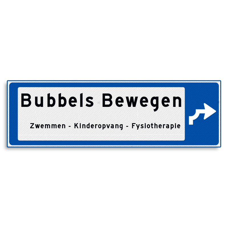 Verwijsbord KOKER Blauw/wit/zwart - pijl links, 2 regelig - zonder pictogram - Klasse 3 reflecterend