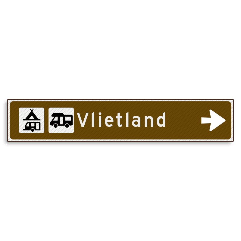 Verwijsbord KOKER Bruin/wit/zwart - pijl rechts, met 2 pictogrammen - Klasse 3 reflecterend