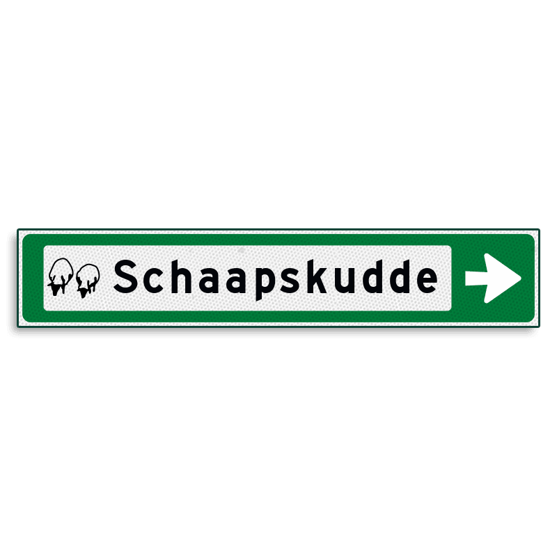 Verwijsbord KOKER Groen/wit/zwart - pijl rechts, met 1 pictogram - Klasse 3 reflecterend