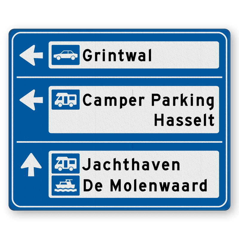 Parkeerroutebord 3 verwijzingen - 1100x900mm - type Zwartewaterland