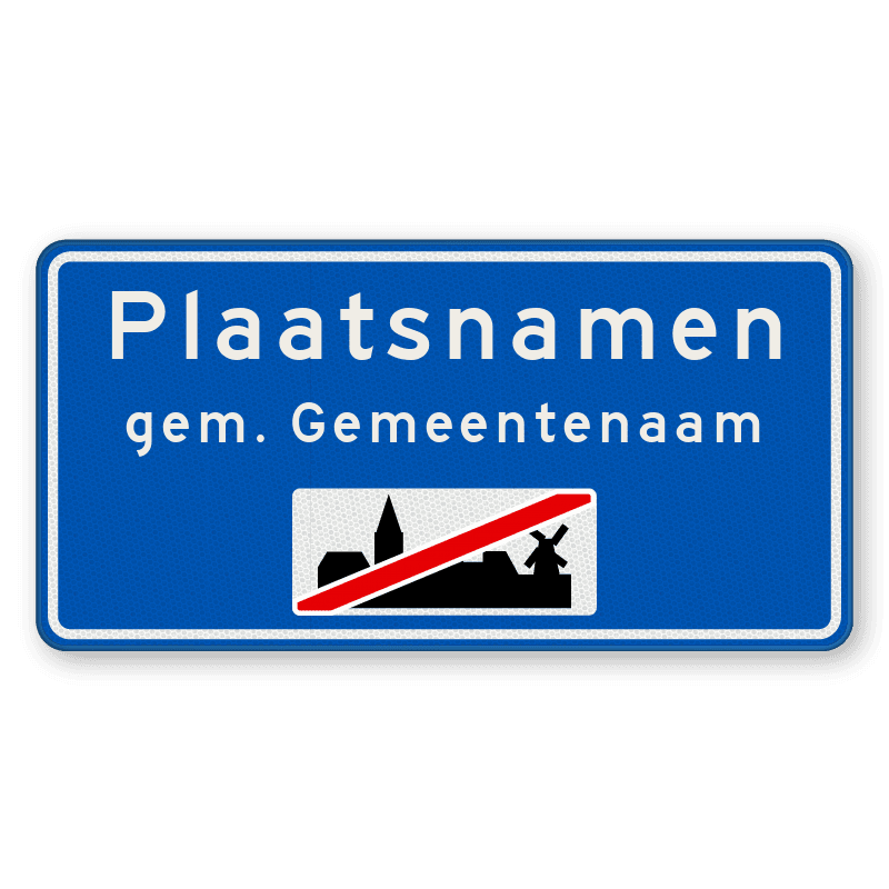 Plaatsnaambord 1800x800mm RVV H02b - Einde bebouwde kom