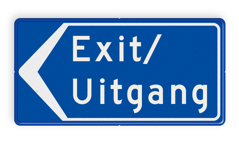 Verkeersbord exit uitgang linksaf - reflecterend