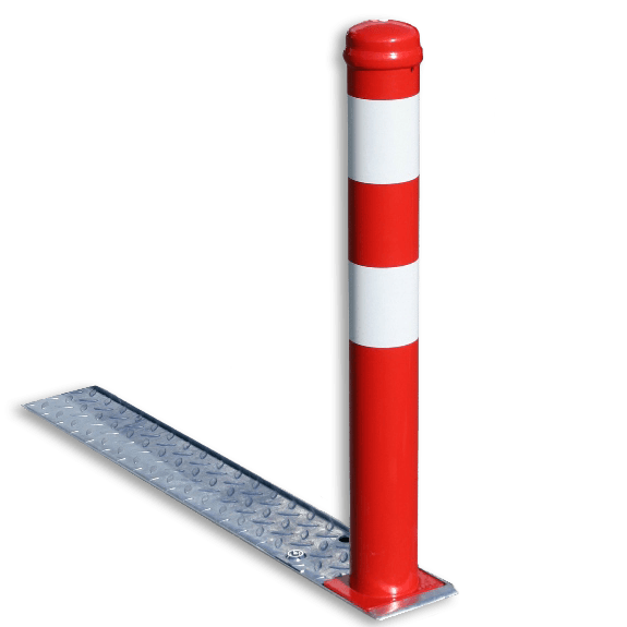 Poteau Anti-Stationnement Rabattable avec Système de Protection Anti-Vandalisme 90mm Rouge/Blanc