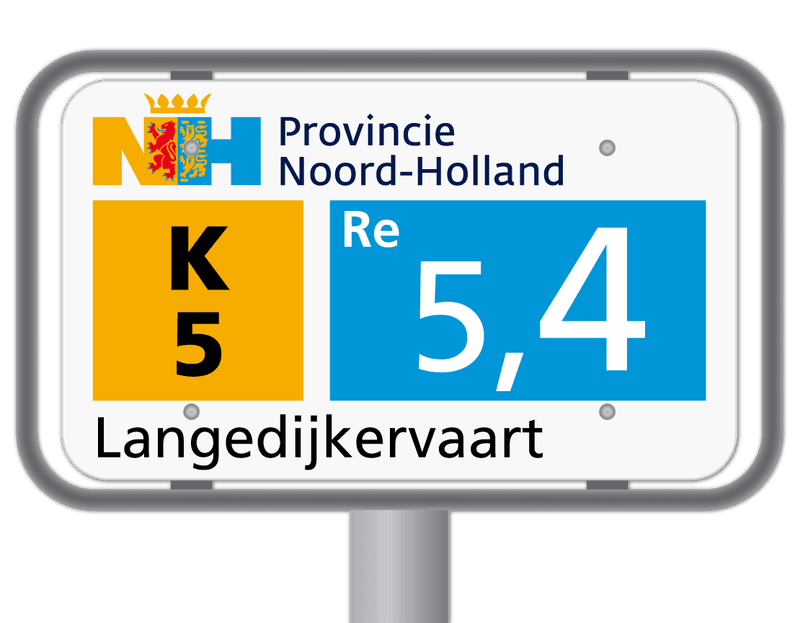 Hectometerpaal met vlak bord 330x195mm met tekst - Noord-Holland