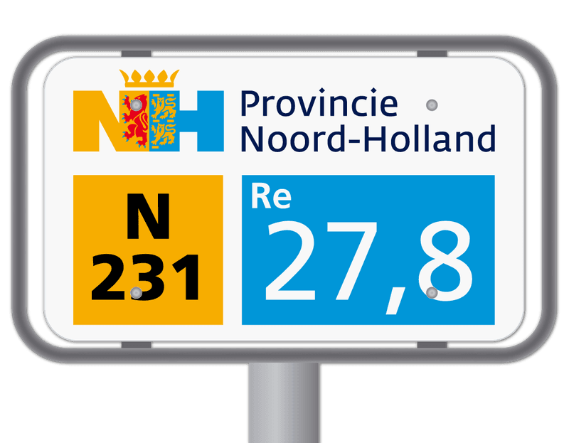Hectometerpaal met vlak bord 330x195mm - Noord-Holland