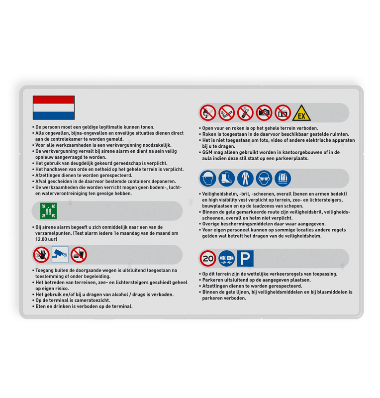 Veiligheidsbord PBM pictogrammen tekst - eigen ontwerp - reflecterend