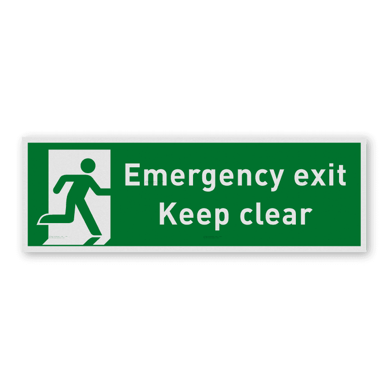 Panneau ou autocollant de sortie de secours - Emergency exit, Keep clear - Réfléchissant