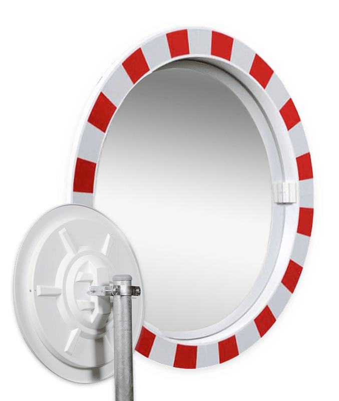 Verkeersspiegel acryl - rond 600mm - met opvallend rood/wit kader