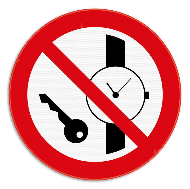 Verbodsbord - Metalen voorwerpen zoals horloges verboden - pictogram P008