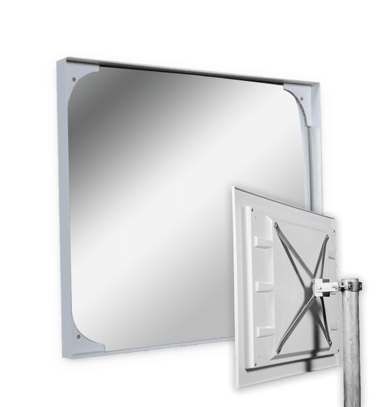 Miroir industriel rectangulaire 800 x 600 mm en acrylique ou polycarbonate avec support Ø48-90 mm