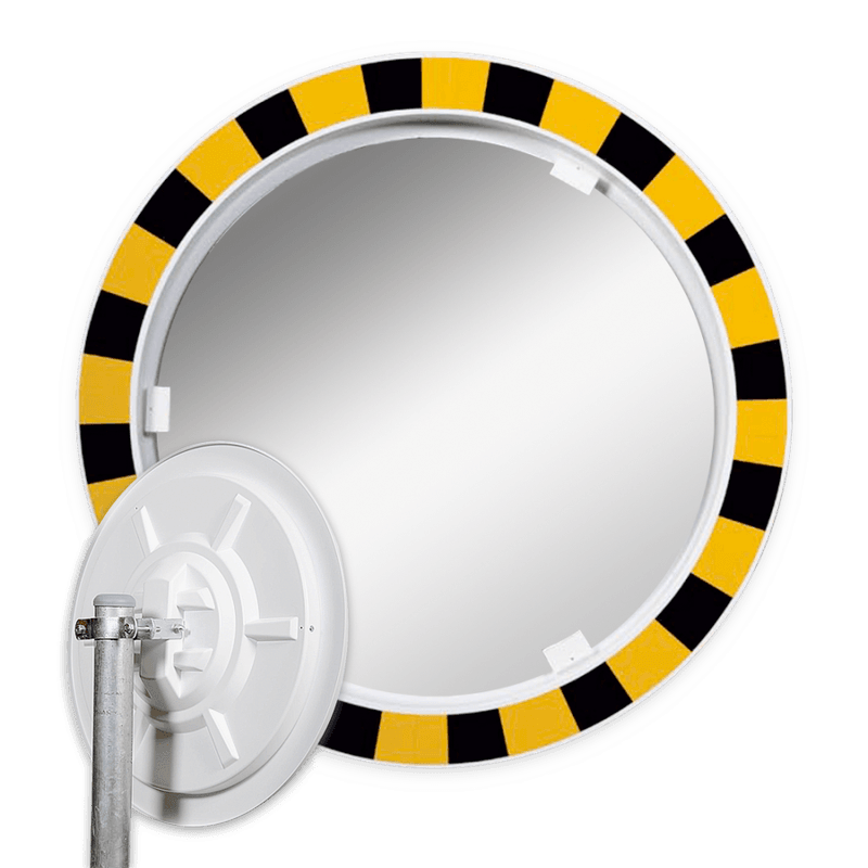 Miroir de sécurité acrylique - Ø600mm - avec cadre jaune/noir