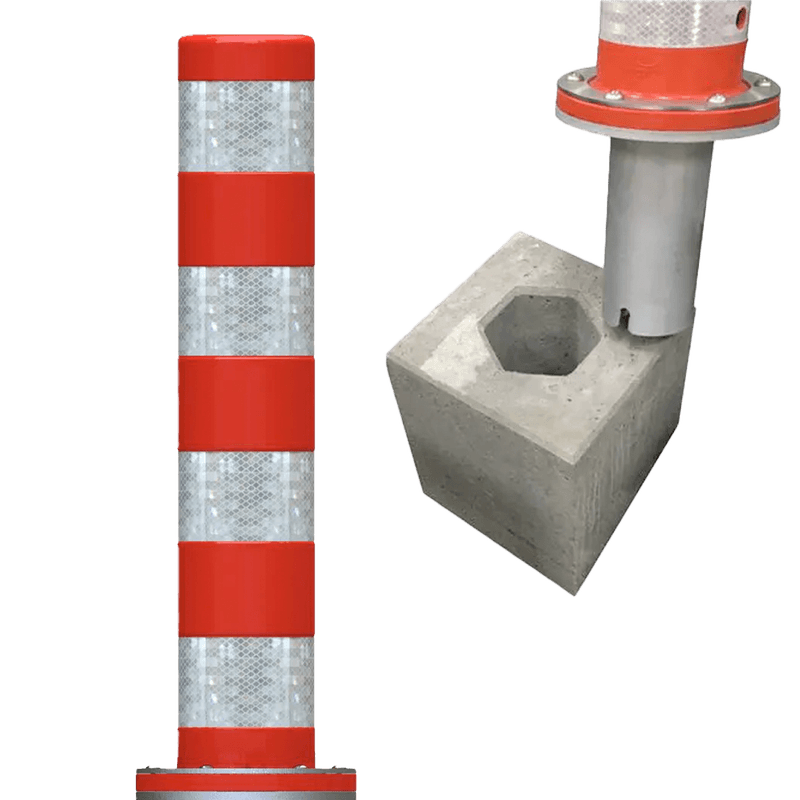 Fietspadpaal rood/wit reflecterend - 800xØ150mm - met grondstuk - 3-kant slot