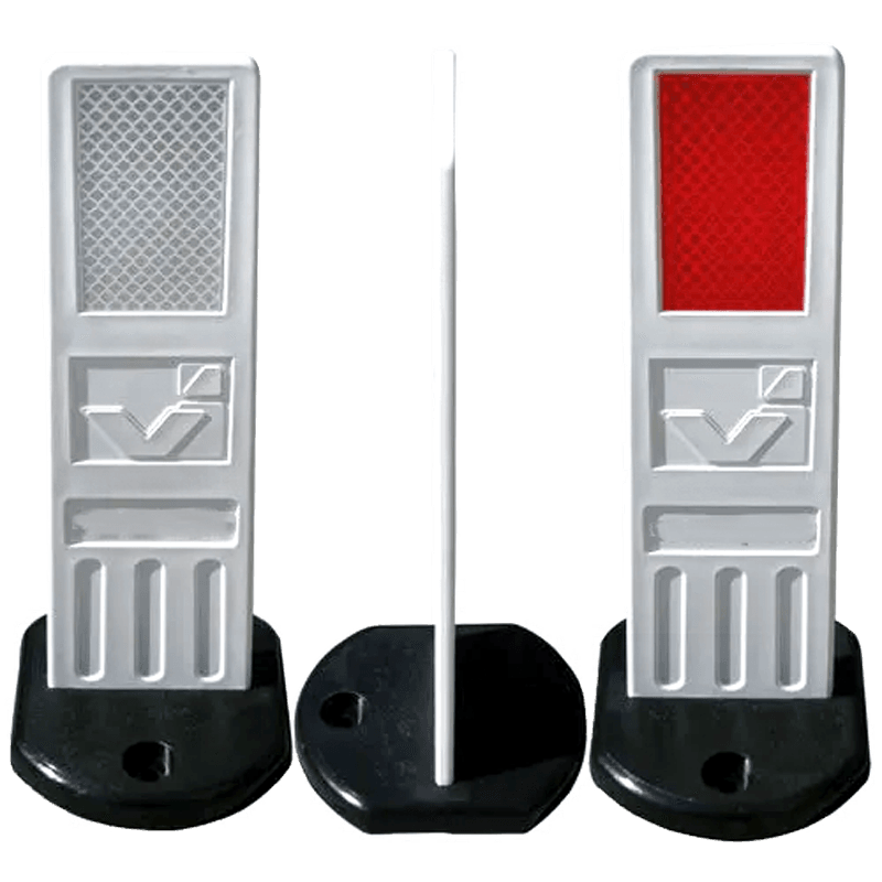 Catadioptre pour glissière métallique - Rouge/blanc - Base noire