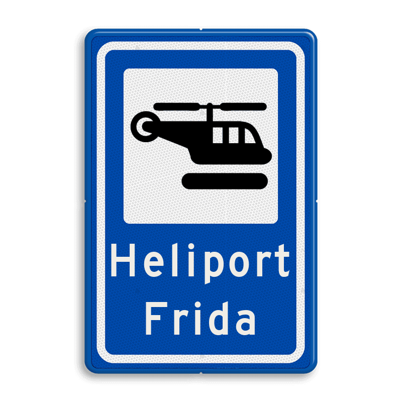 Verkeersbord heliport met 3 regels tekst