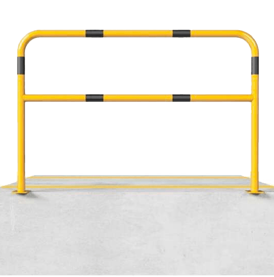 Barrière industrielle en acier Ø 48 mm avec traverse – Jaune/noir