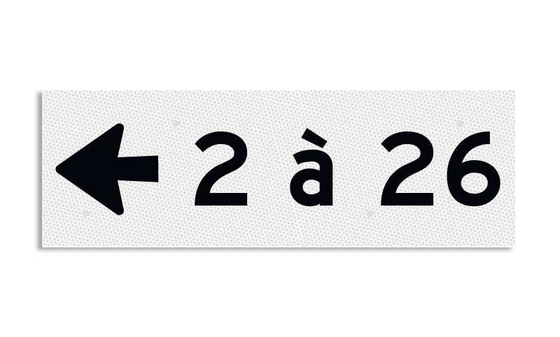 Plaque de numéros de maison 300 x 100 mm avec flèche gauche réfléchissante