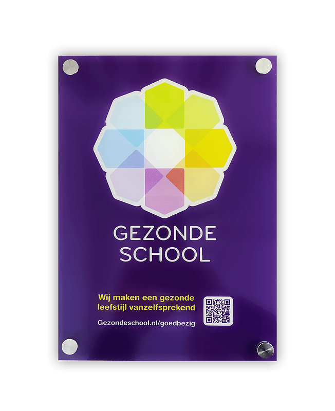 Plexiglas acrylaat bord - 210x297x5mm - Gezonde School - met RVS afstandhouders