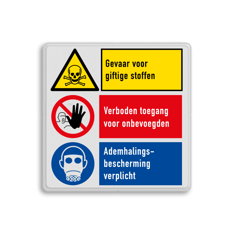 Veiligheidsbord met 3 pictogrammen met instructie