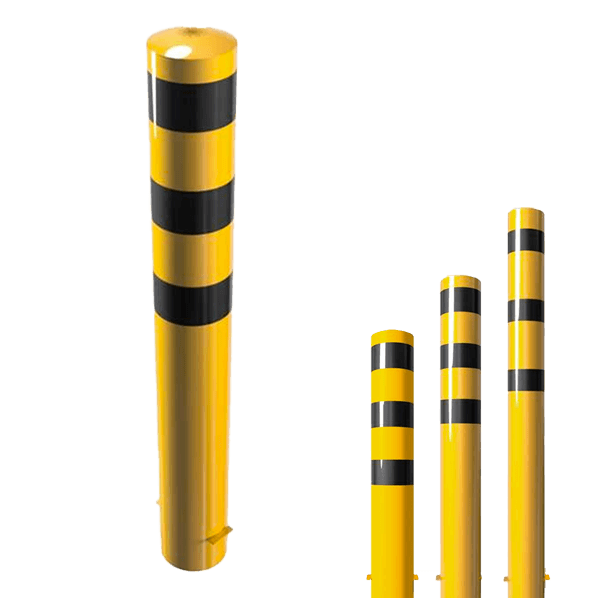 Poteau de protection Ø193mm à ancrage au sol, galvanisée ou jaune/noir