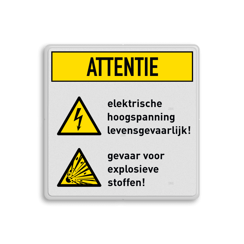 Waarschuwingsbord W012 + W002 - Gevaar voor hoogspanning en explosieve stoffen