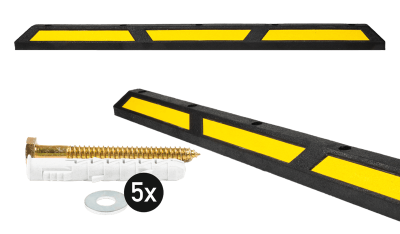 Varkensrug rubber zwart/geel - Stootband parkeerplaats - 1760x145x120mm - reflecterend