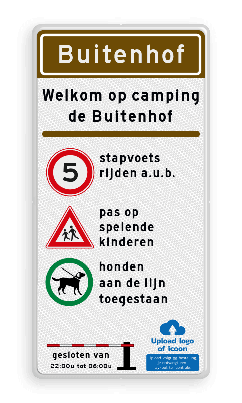 Toegangsbord camping/recreatiepark - informatie regels - reflecterend