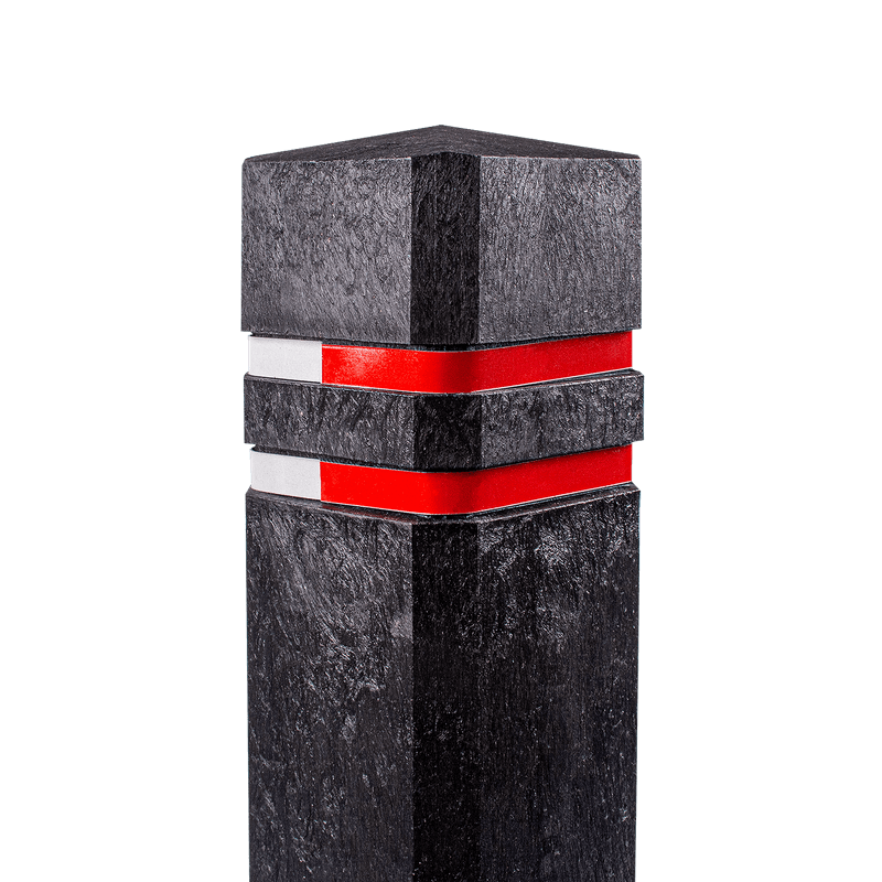 Absperrpfosten aus Recycling Kunststoff, mit Diamantkopf + Rot/Weiß Reflektor