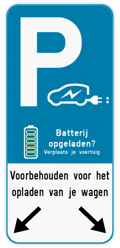 Parkeerbord E9 elektrisch laden - batterij vol? - pijl