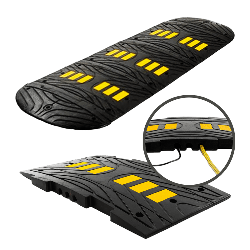 Verkeersdrempel rubber (compleet) voor zwaar vrachtverkeer - 70mm hoog (10-15km/u)
