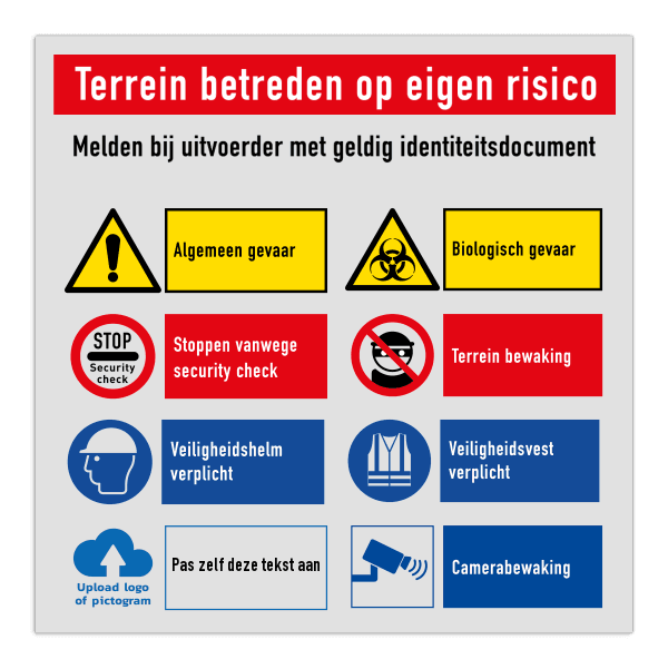 Panneau de sécurité de terrain - Pénétrez à vos risques avec 4 pictogrammes