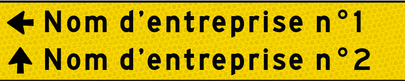 Panneau directionnel d’entreprise jaune/noir – largeur 1000mm - 2 lignes 200mm de haut