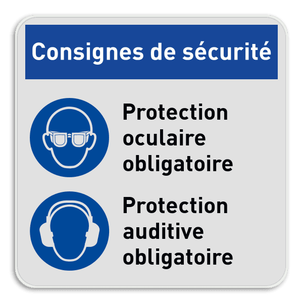 Panneau d'obligation avec instructions | Protection auditive et oculaire obligatoire