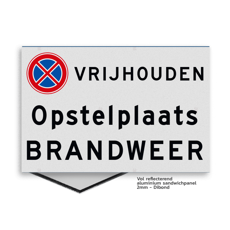Vlak Parkeerplaatsbord 300x200mm Opstelplaats brandweer, plek vrijhouden