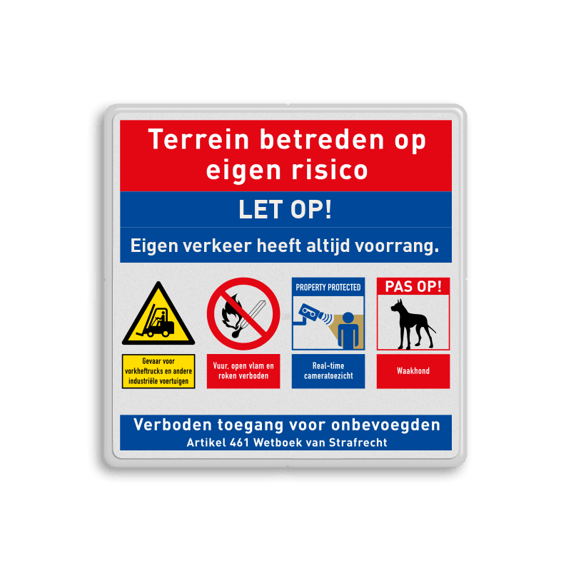Reflecterende veiligheidsbord voor eigen terrein terrein