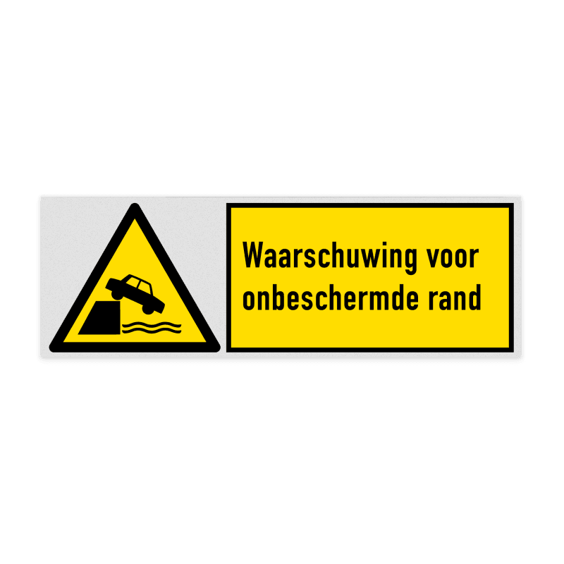 Veiligheidsbord met pictogram en tekst Waarschuwing voor onbeschermde rand