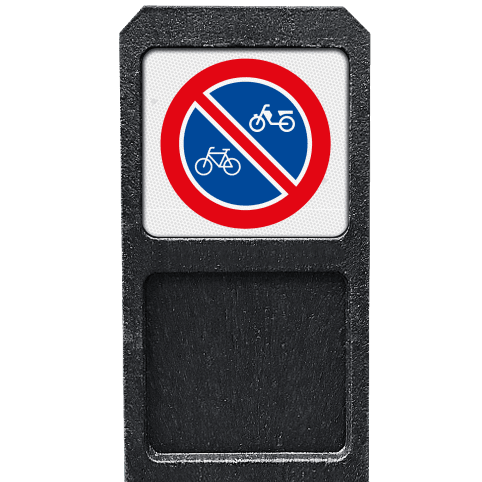 Bermpaal met bordje verboden (brom)fietsen plaatsen - reflecterend